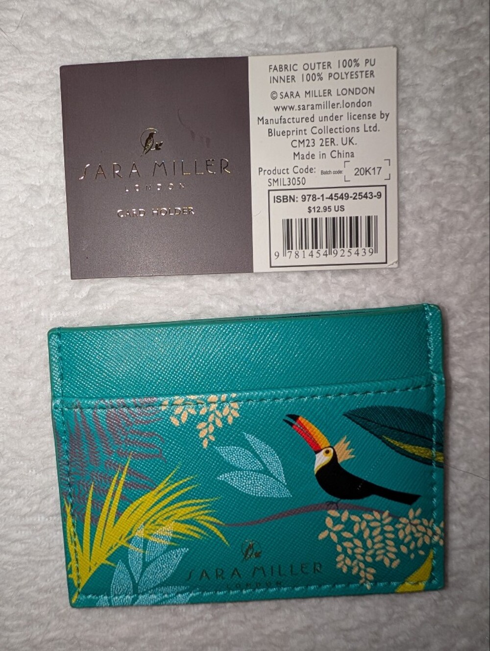 Sara Miller Womens Teal Toucan Card Holder with Yellow Accent Cute Travel
